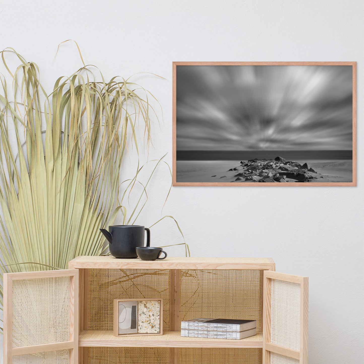 Windy Beach Black & White Landscape Framed Photo Paper Wall Art Prints