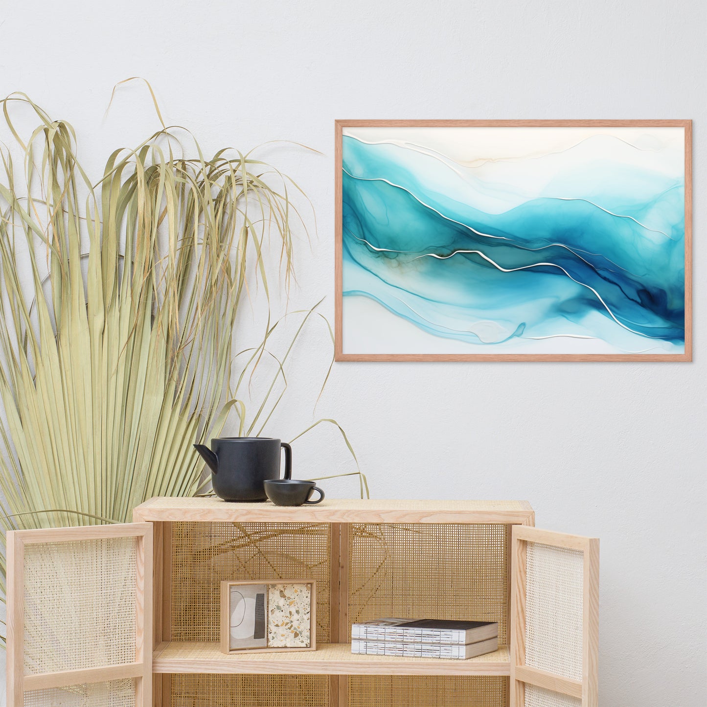 Abstract Artwork: Sapphire Serenity Alcohol Ink - Fluid Art Minimal Framed Wall Art Print