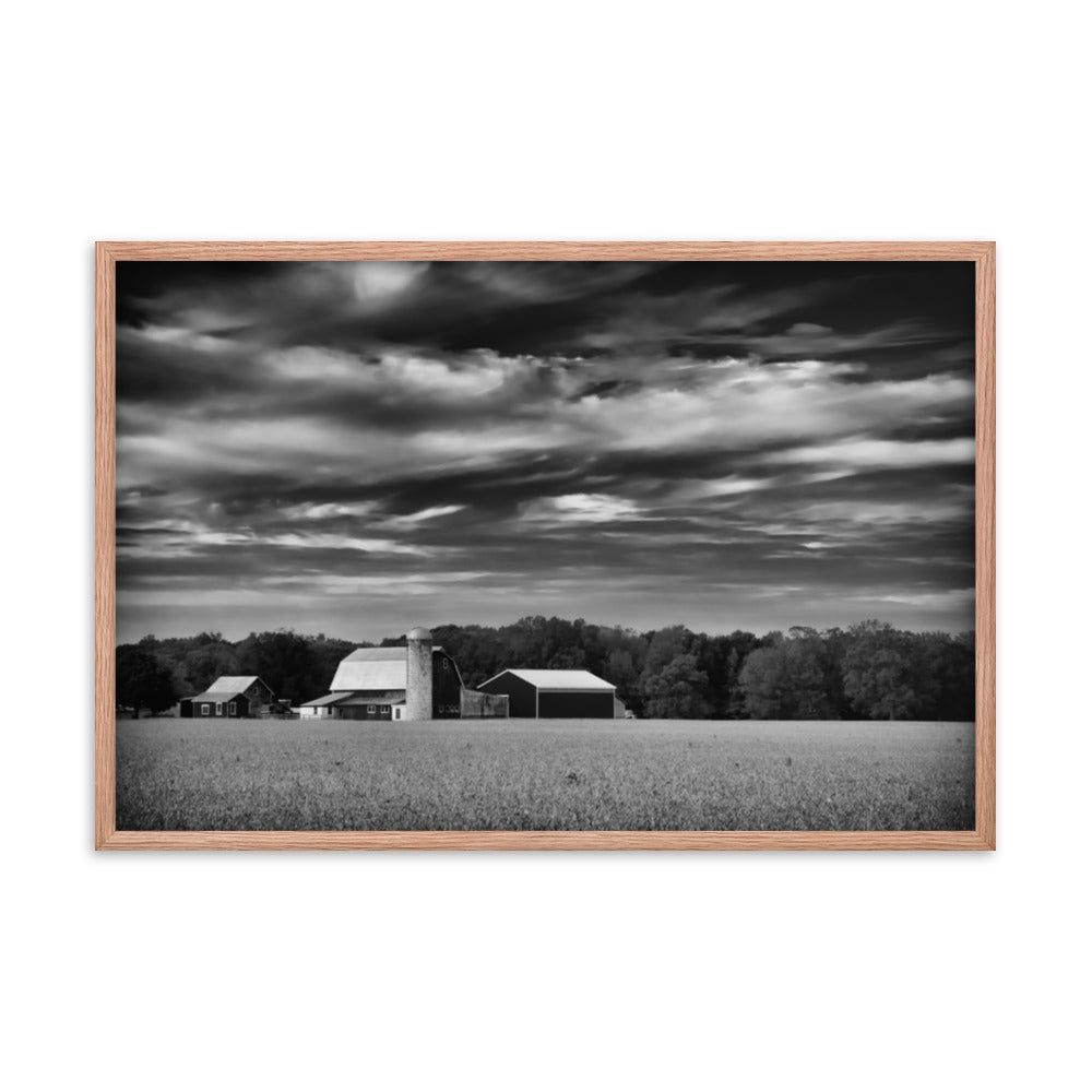 Barn in Field Black and White Framed Photo Paper Wall Art Prints