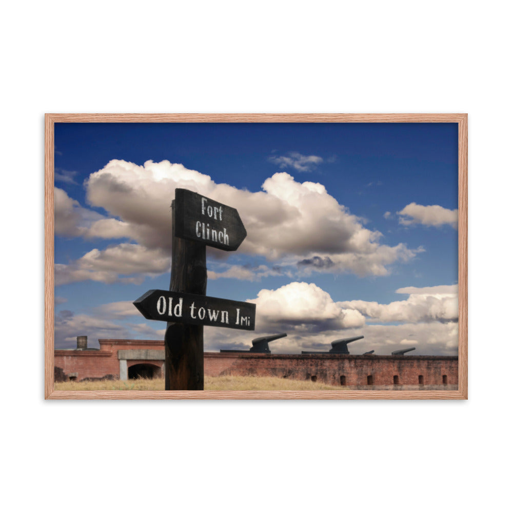 Path Sign and Fort Clinch Urban Landscape Photo Framed Wall Art Print