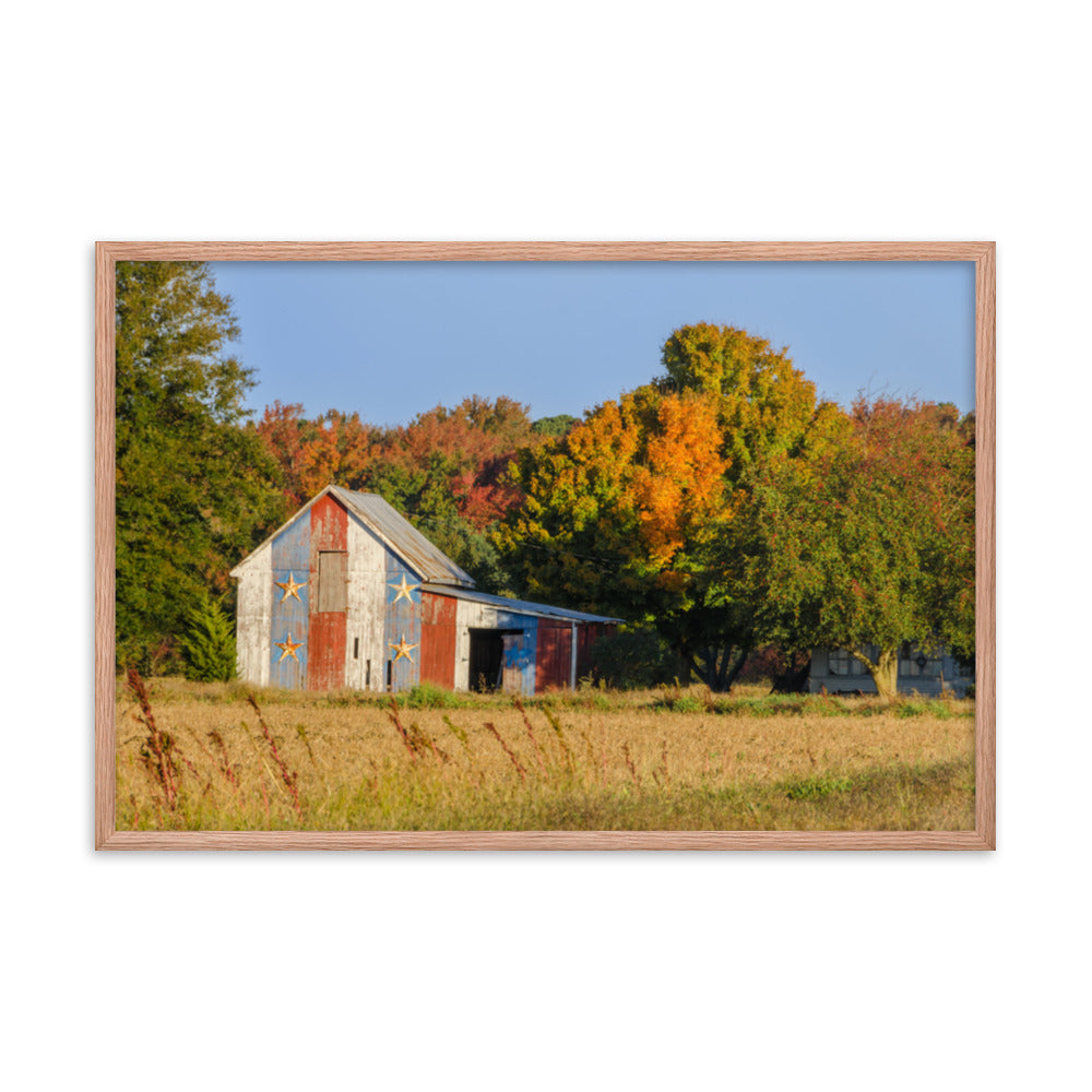 Patriotic Barn in Field Rural Landscape Framed Photo Paper Wall Art Prints