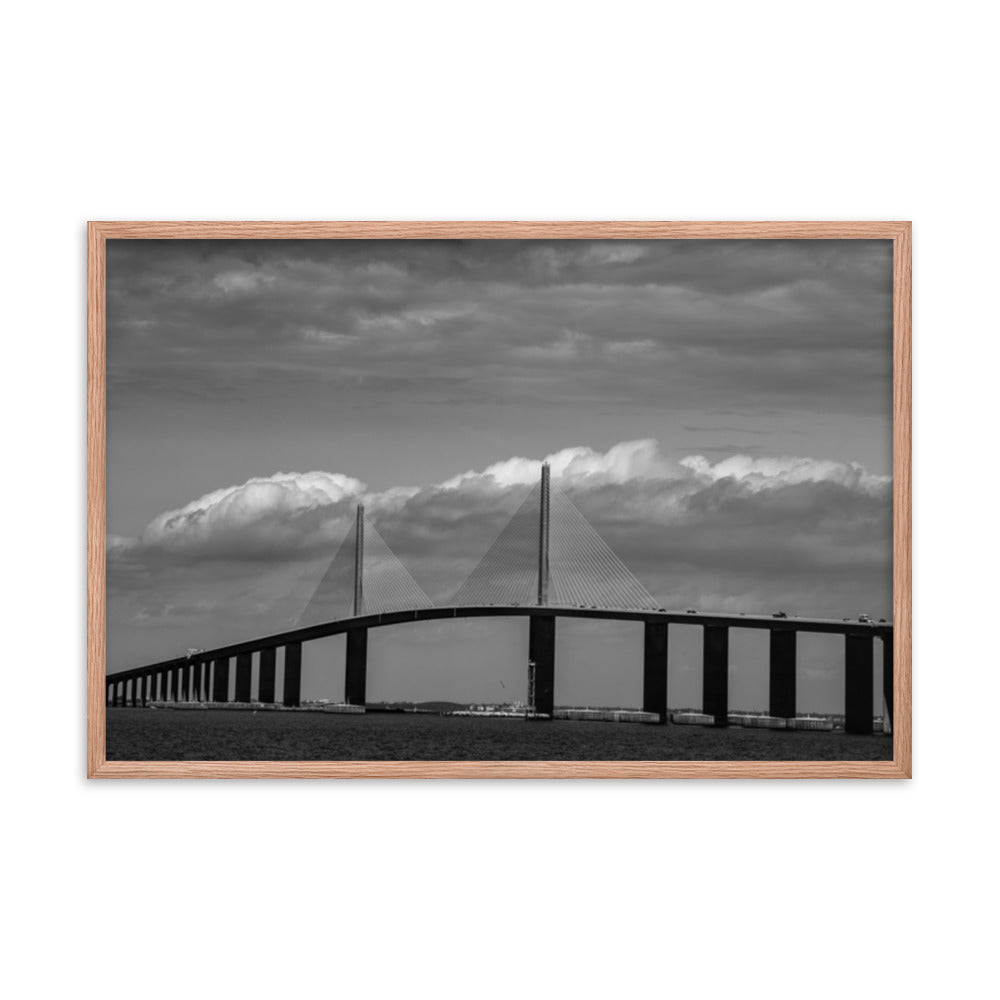 Skyway Bridge Black and White Coastal Landscape Framed Photo Paper Wall Art Prints