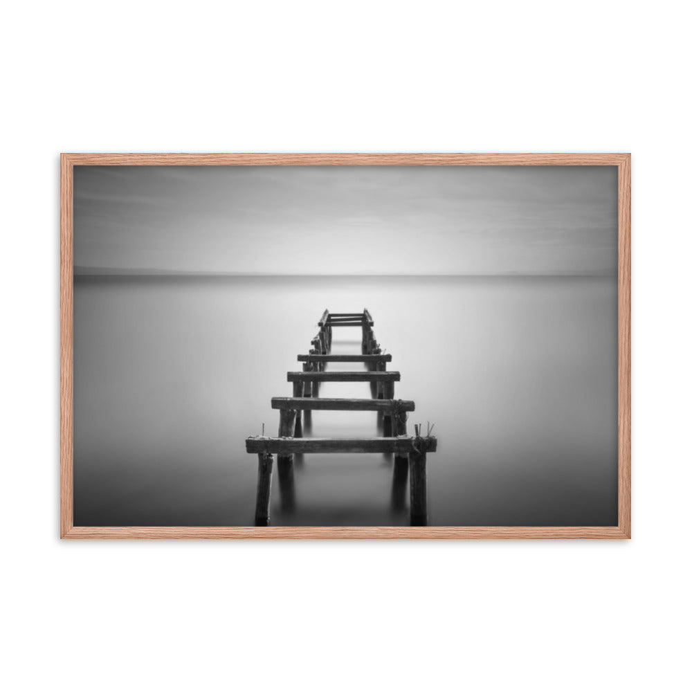 Soft Lake and Abandoned Pier Black and White Framed Wall Art Prints