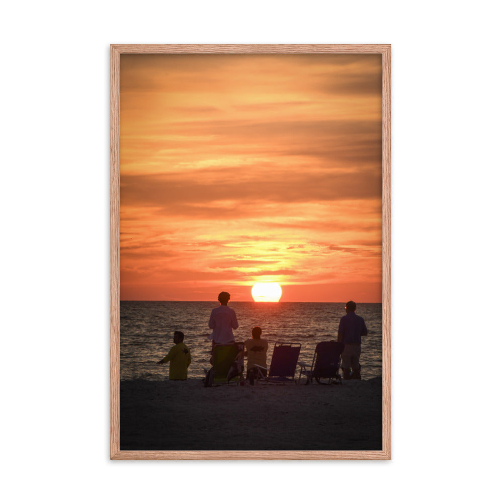 Summer Sunset Spectators Coastal Sunset Landscape Photo Framed Wall Art Print