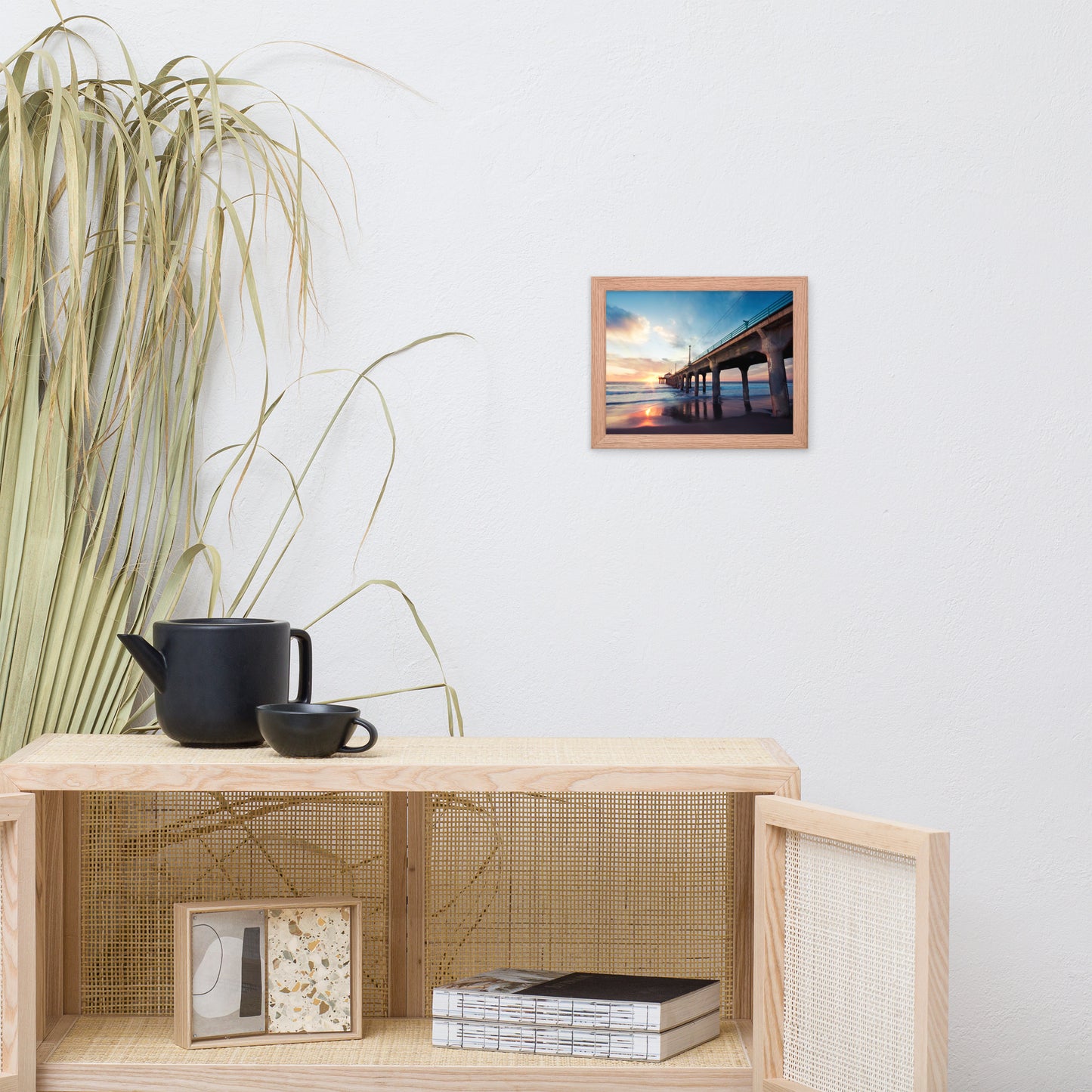 Tranquil Manhattan Beach Pier at Sunset Coastal Landscape Photo Framed Wall Art Prints