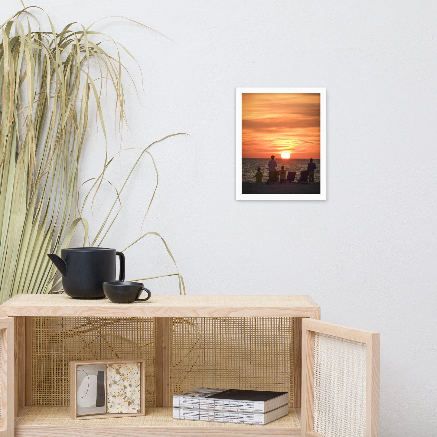 Summer Sunset Spectators Coastal Sunset Landscape Photo Framed Wall Art Print