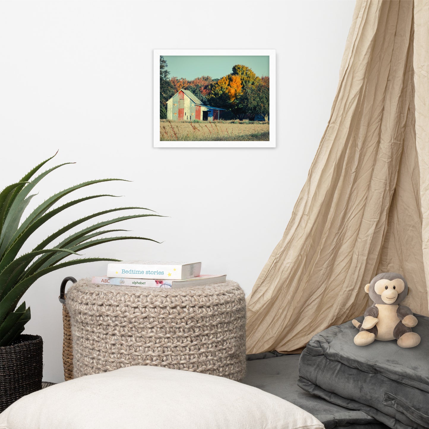 Patriotic Weathered Barn in Field - Cross Processed Framed Photo Paper Wall Art Prints
