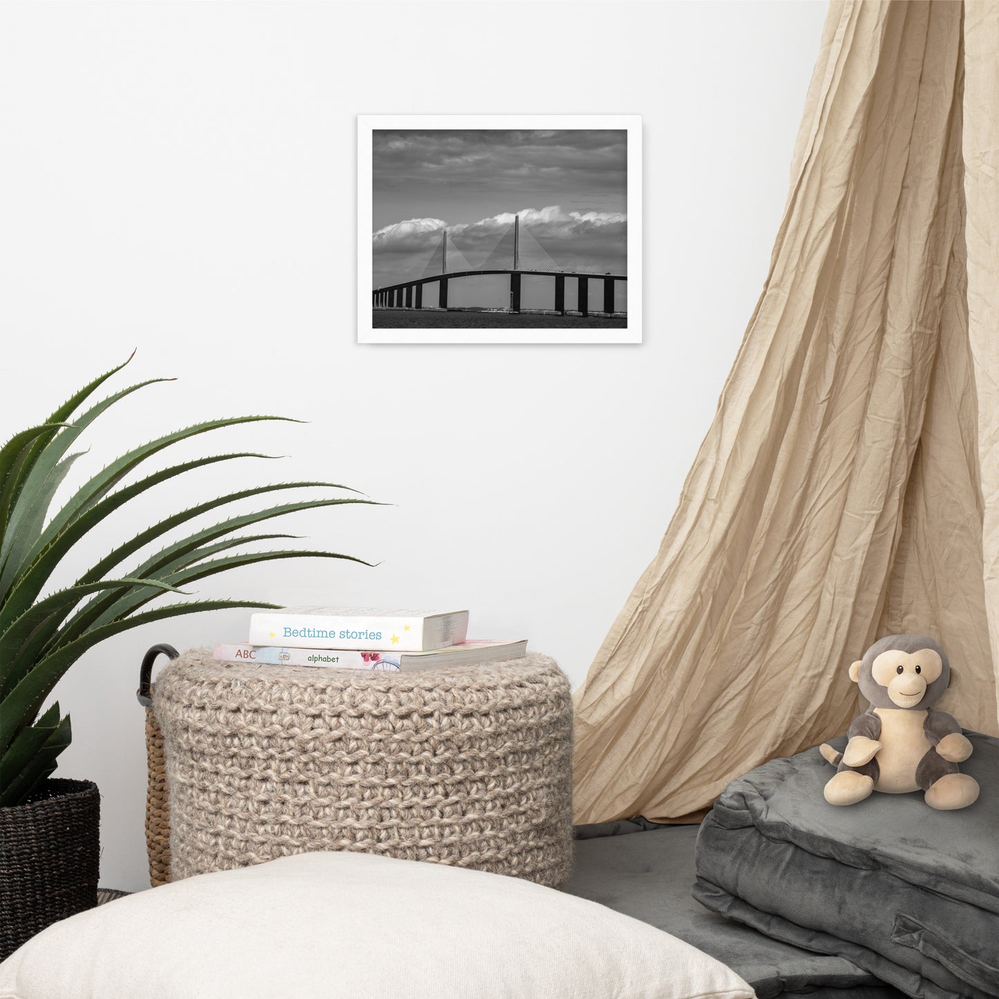 Skyway Bridge Black and White Coastal Landscape Framed Photo Paper Wall Art Prints