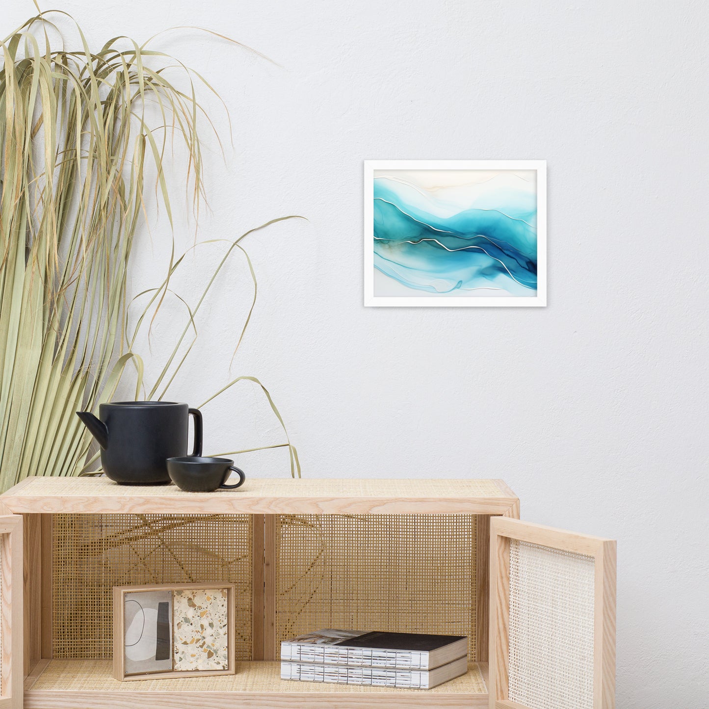 Abstract Artwork: Sapphire Serenity Alcohol Ink - Fluid Art Minimal Framed Wall Art Print