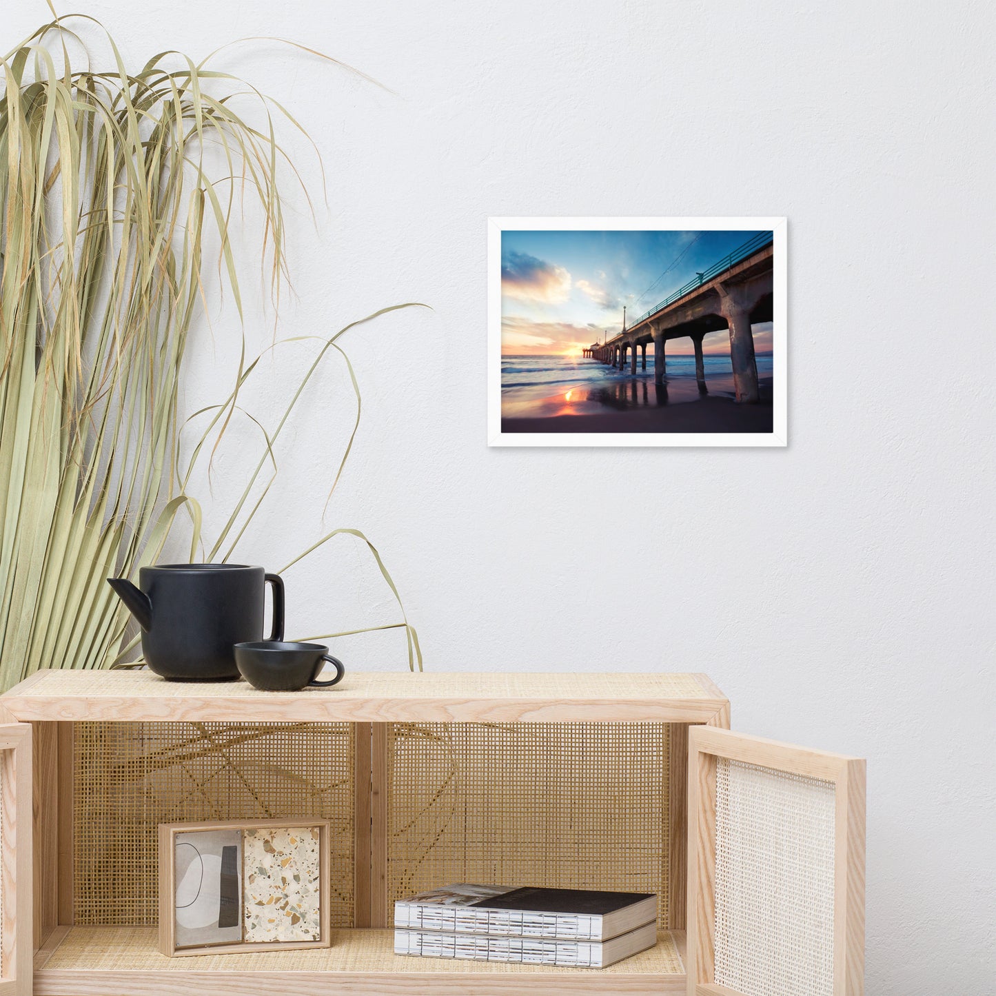 Tranquil Manhattan Beach Pier at Sunset Coastal Landscape Photo Framed Wall Art Prints