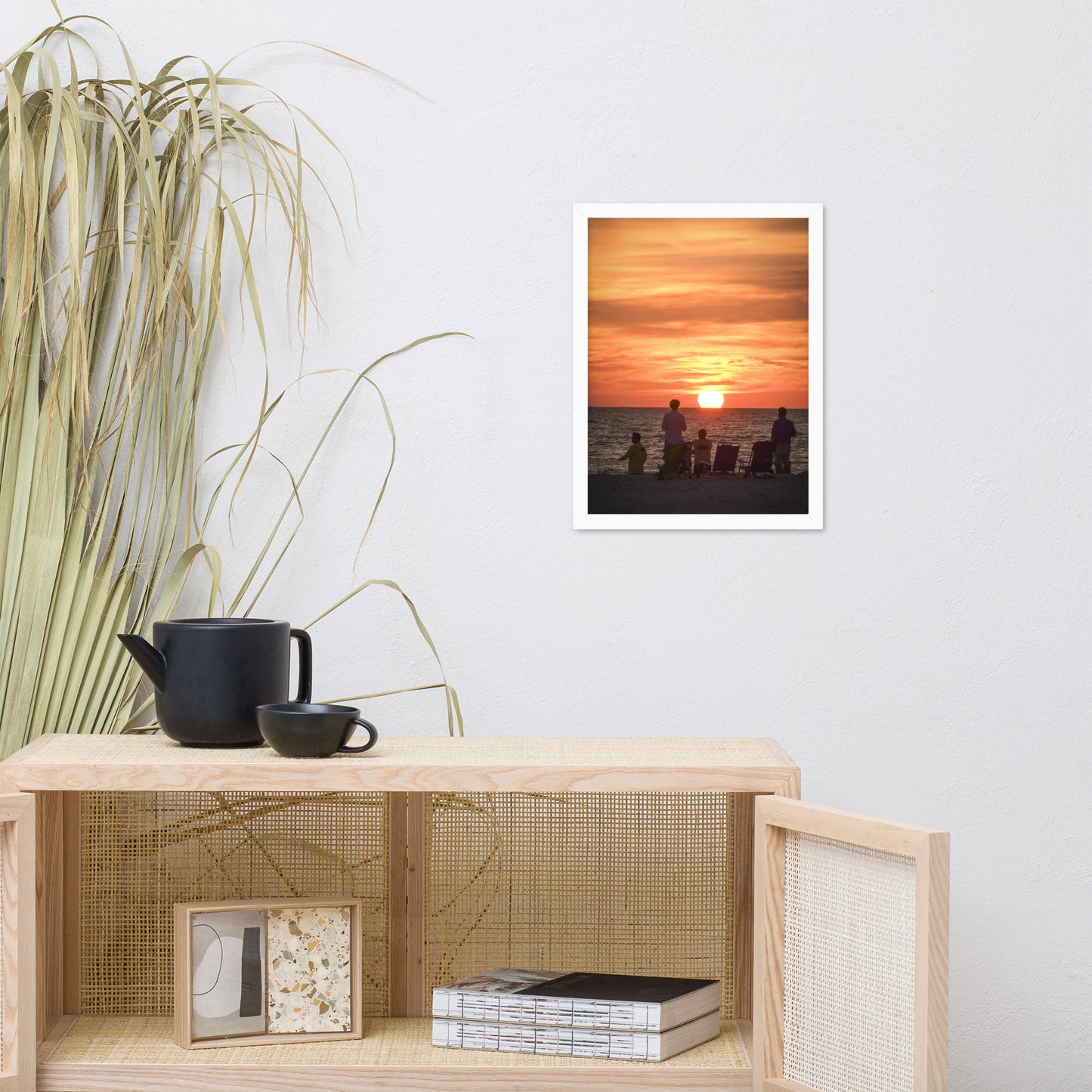 Summer Sunset Spectators Coastal Sunset Landscape Photo Framed Wall Art Print