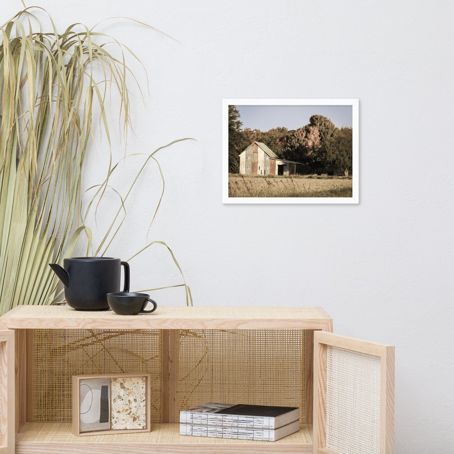 Patriotic Barn in Field Aged Effect Framed Photo Paper Wall Art Prints