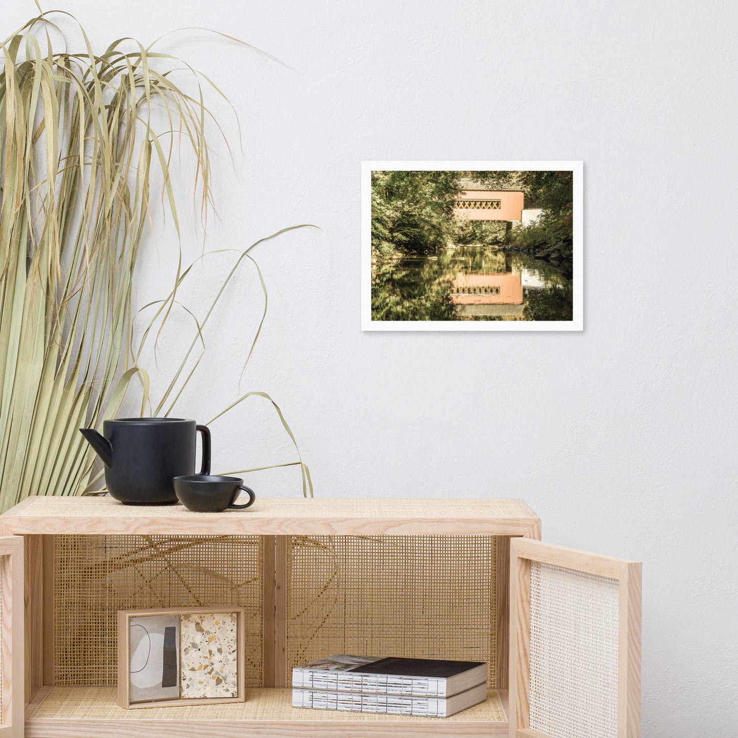 The Reflections of Wooddale Covered Bridge Aged Framed Photo Paper Wall Art Prints