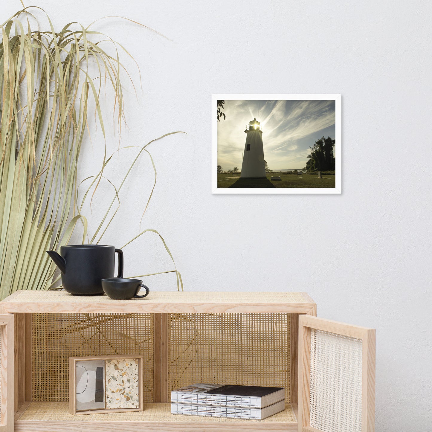 Turkey Point Lighthouse with Sun Flare Horizontal Framed Photo Paper Wall Art Prints