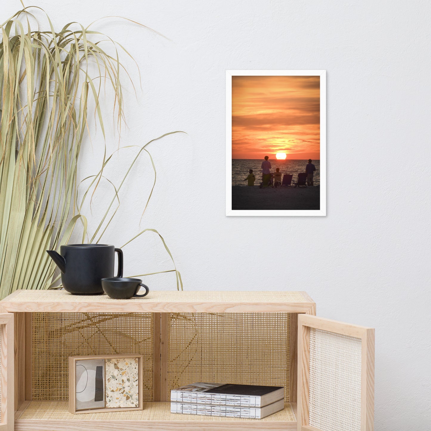 Summer Sunset Spectators Coastal Sunset Landscape Photo Framed Wall Art Print