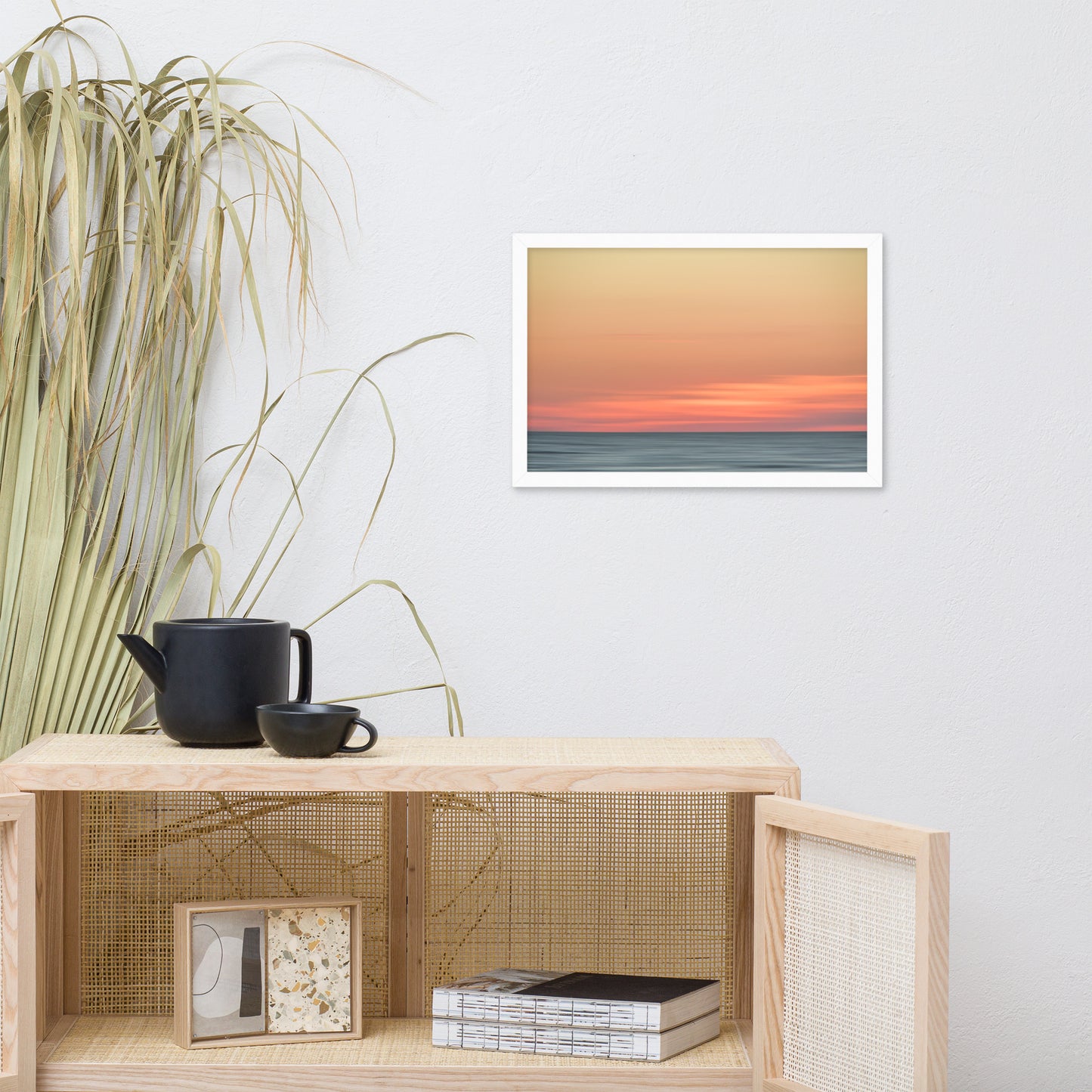 wall accents living room, Pink Coastal Wall Art: Abstract Color Blend Ocean Sunset - Coastal / Beach / Seascape / Nature / Landscape Photo Framed Wall Art Print - Artwork - Wall Decor