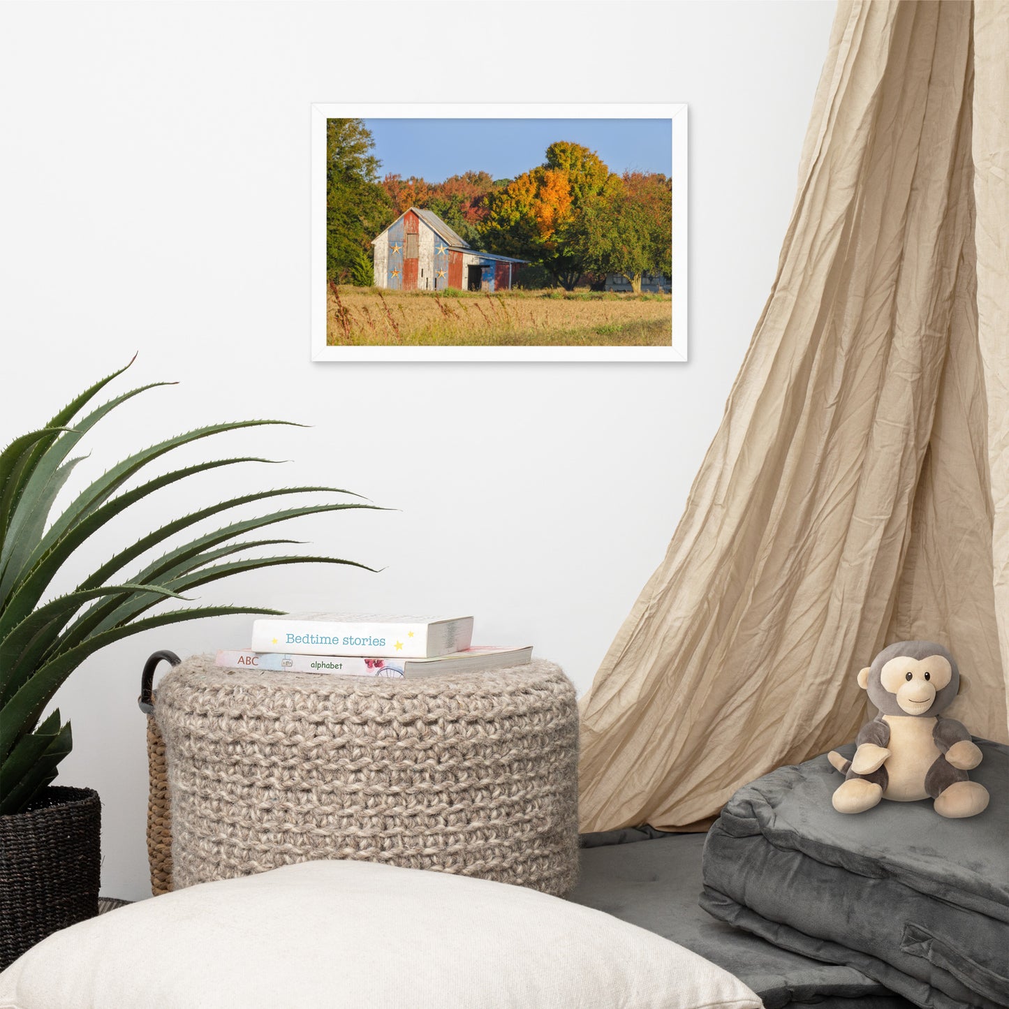 Patriotic Barn in Field Rural Landscape Framed Photo Paper Wall Art Prints