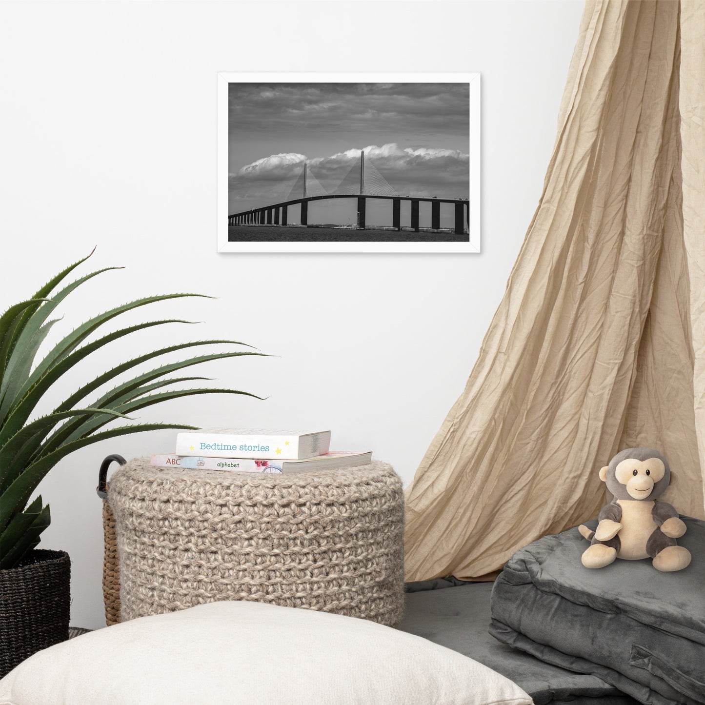 Skyway Bridge Black and White Coastal Landscape Framed Photo Paper Wall Art Prints