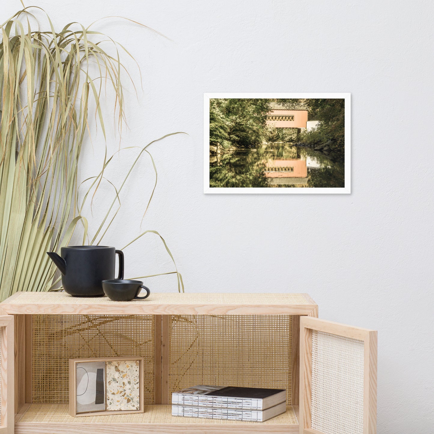 The Reflections of Wooddale Covered Bridge Aged Framed Photo Paper Wall Art Prints