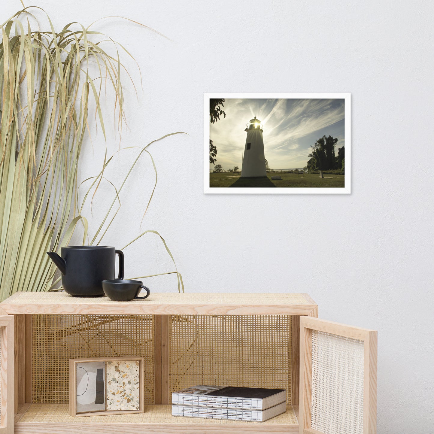 Turkey Point Lighthouse with Sun Flare Horizontal Framed Photo Paper Wall Art Prints