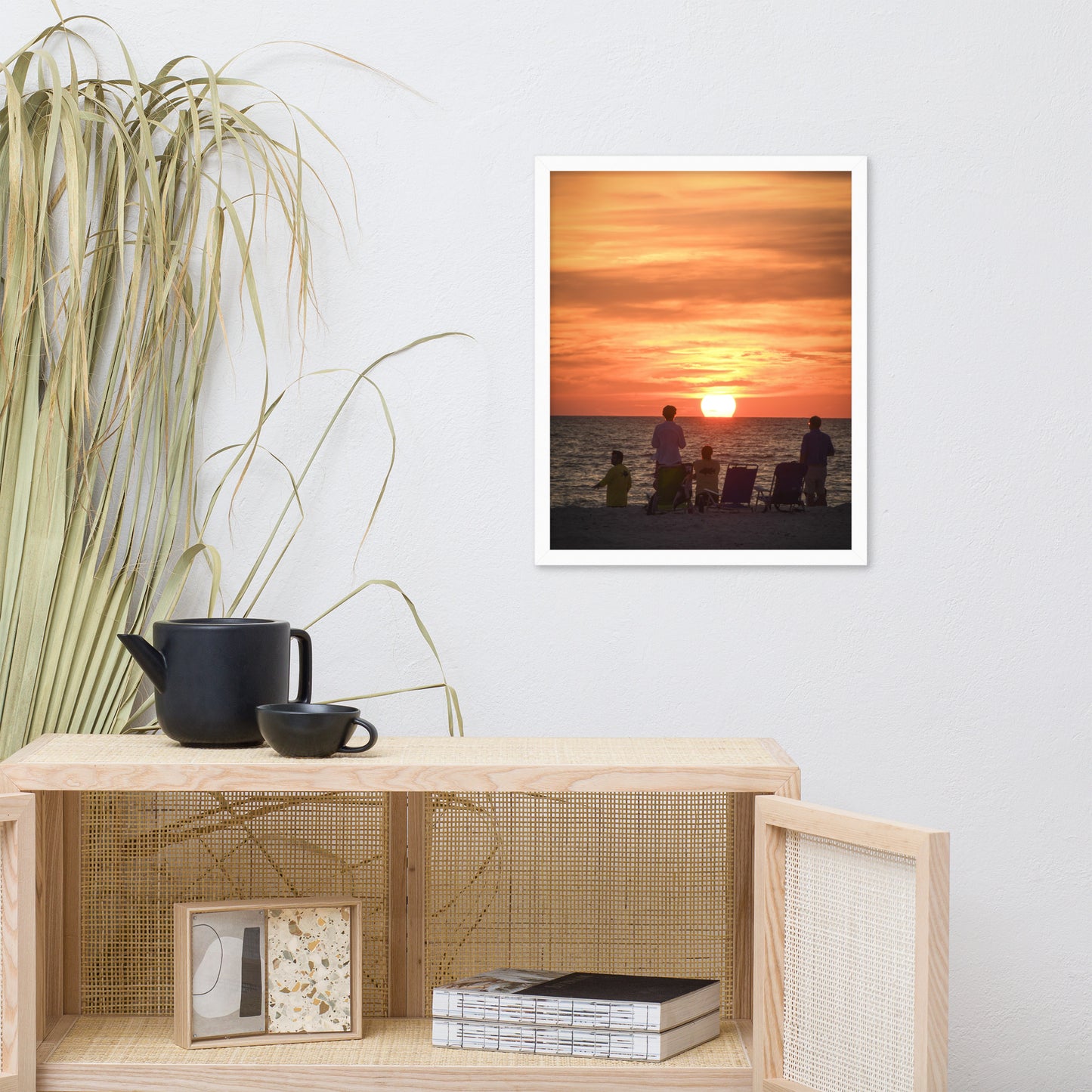 Summer Sunset Spectators Coastal Sunset Landscape Photo Framed Wall Art Print