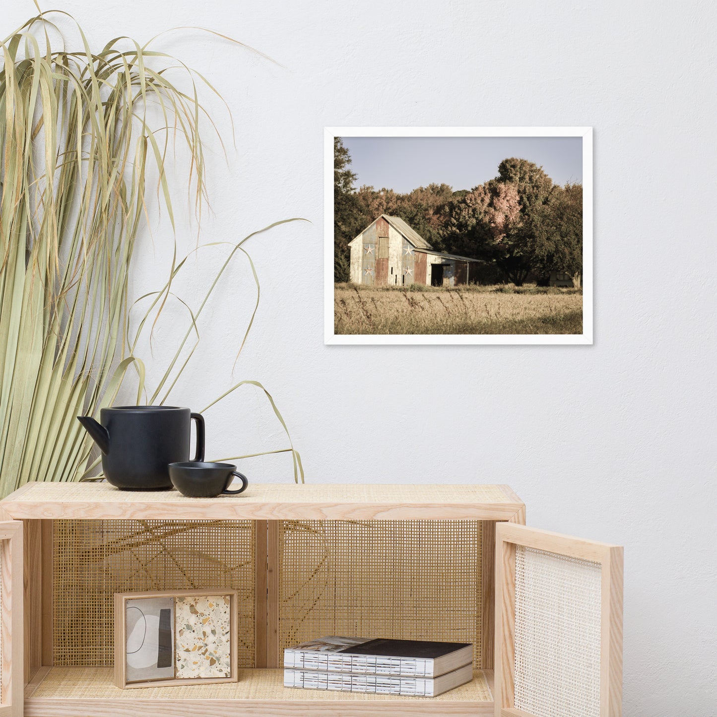 Patriotic Barn in Field Aged Effect Framed Photo Paper Wall Art Prints