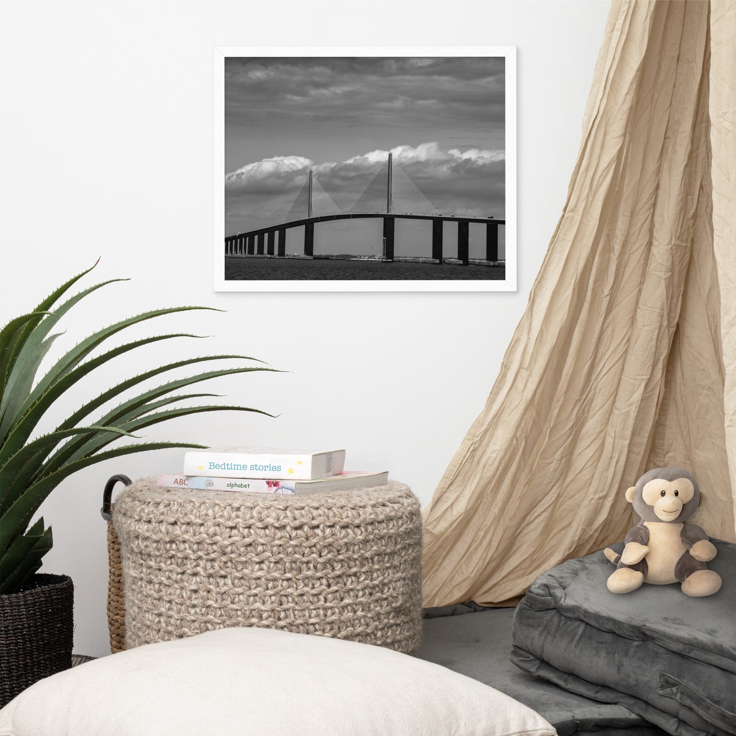 Skyway Bridge Black and White Coastal Landscape Framed Photo Paper Wall Art Prints