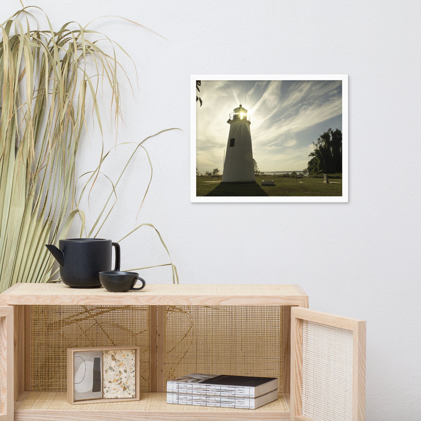 Turkey Point Lighthouse with Sun Flare Horizontal Framed Photo Paper Wall Art Prints