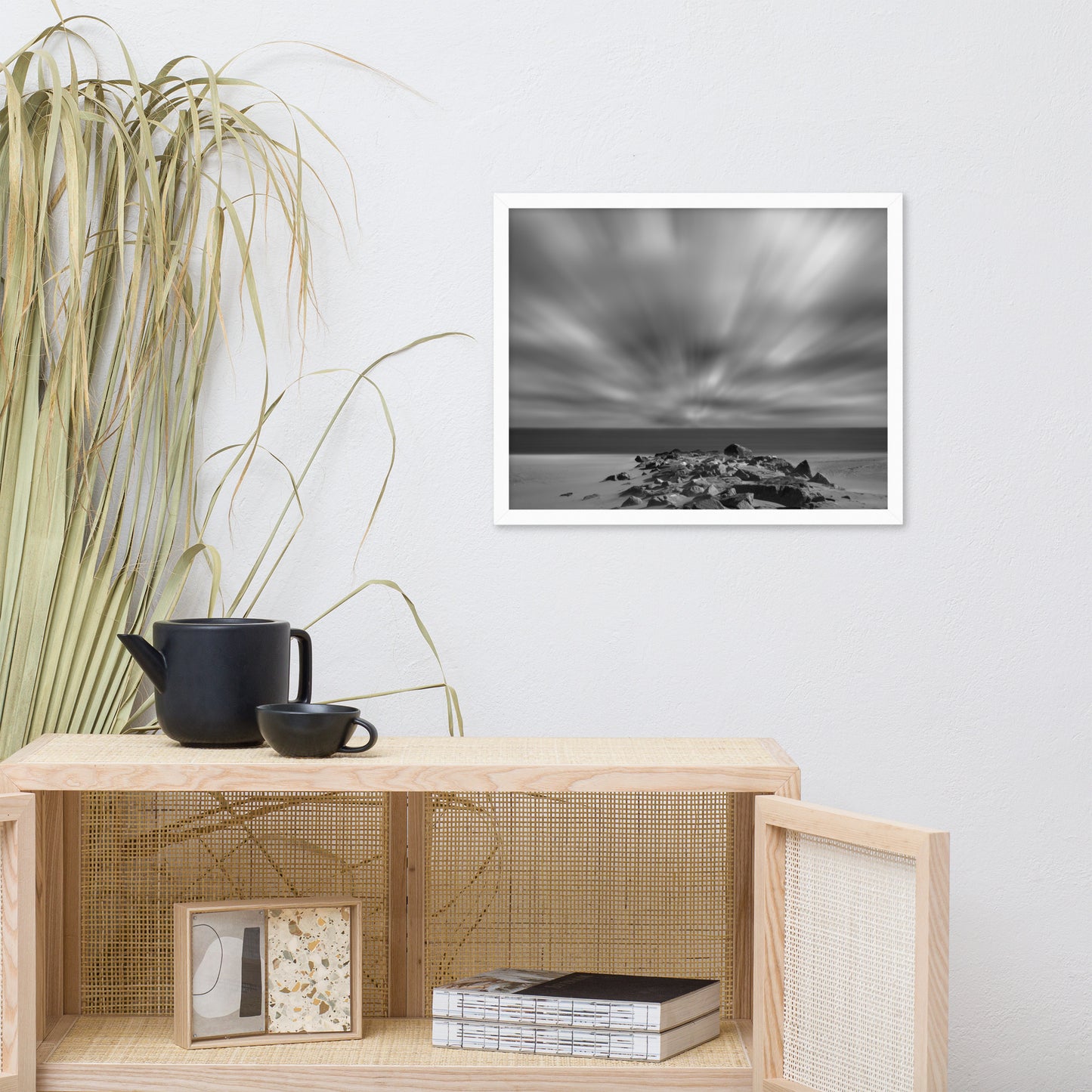 Windy Beach Black & White Landscape Framed Photo Paper Wall Art Prints