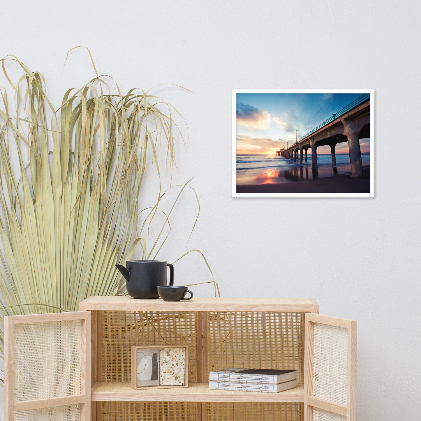Tranquil Manhattan Beach Pier at Sunset Coastal Landscape Photo Framed Wall Art Prints