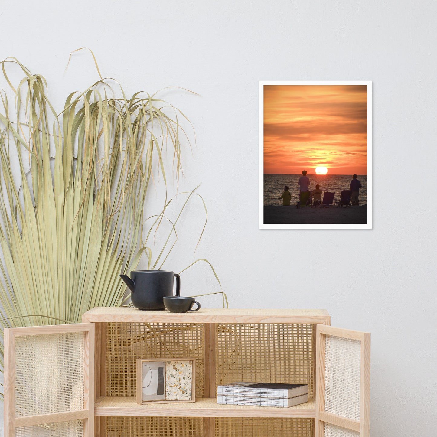 Summer Sunset Spectators Coastal Sunset Landscape Photo Framed Wall Art Print