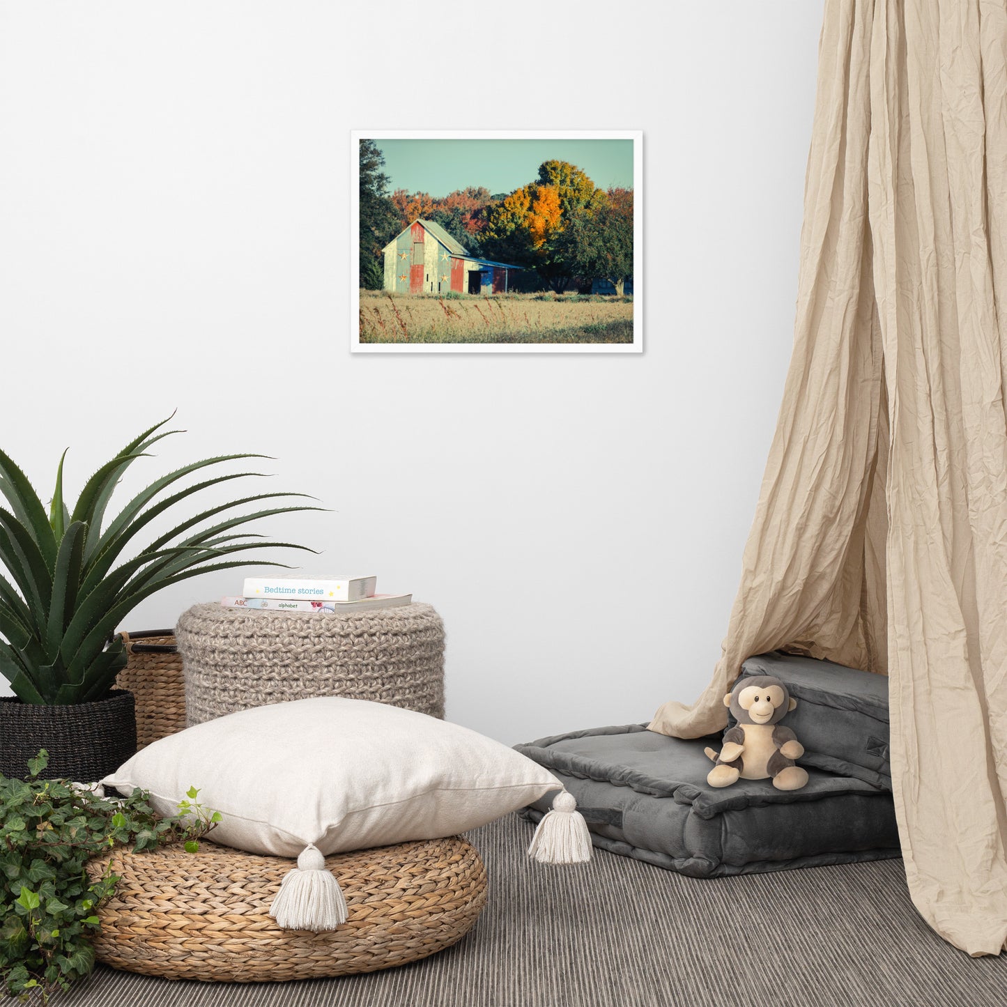 Patriotic Weathered Barn in Field - Cross Processed Framed Photo Paper Wall Art Prints
