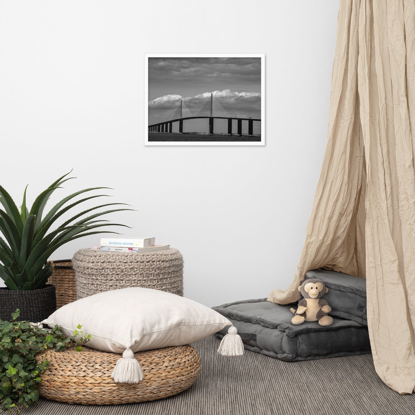 Skyway Bridge Black and White Coastal Landscape Framed Photo Paper Wall Art Prints
