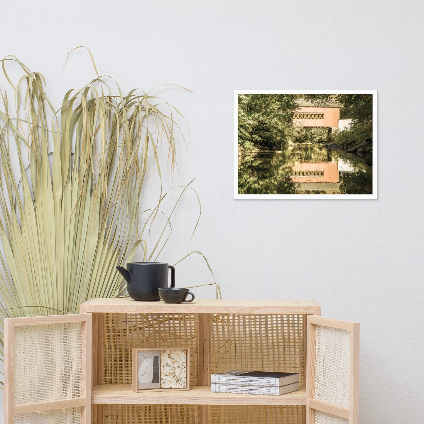 The Reflections of Wooddale Covered Bridge Aged Framed Photo Paper Wall Art Prints