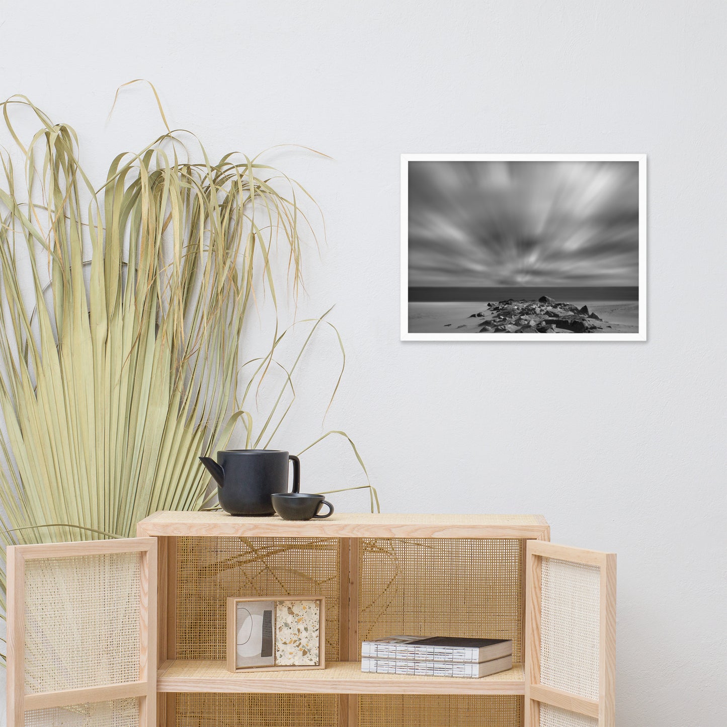 Windy Beach Black & White Landscape Framed Photo Paper Wall Art Prints