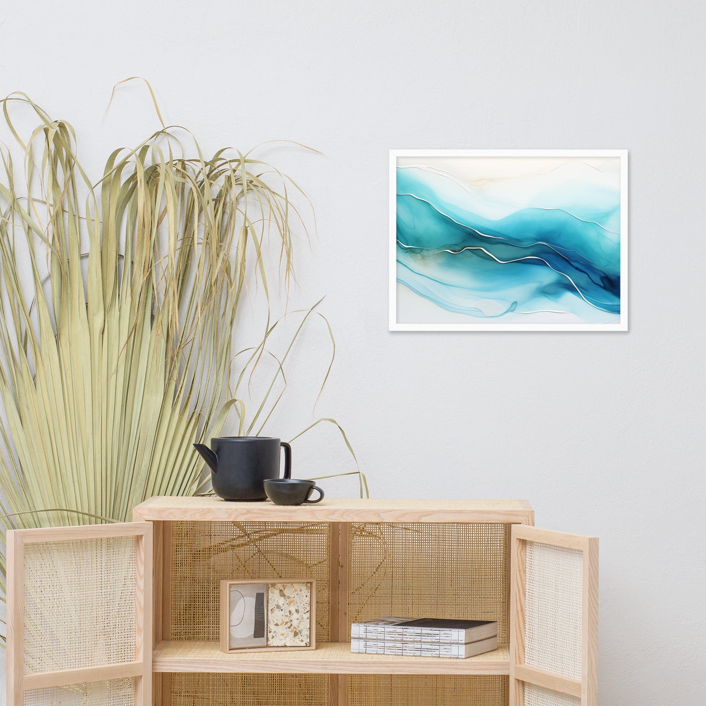 Abstract Artwork: Sapphire Serenity Alcohol Ink - Fluid Art Minimal Framed Wall Art Print