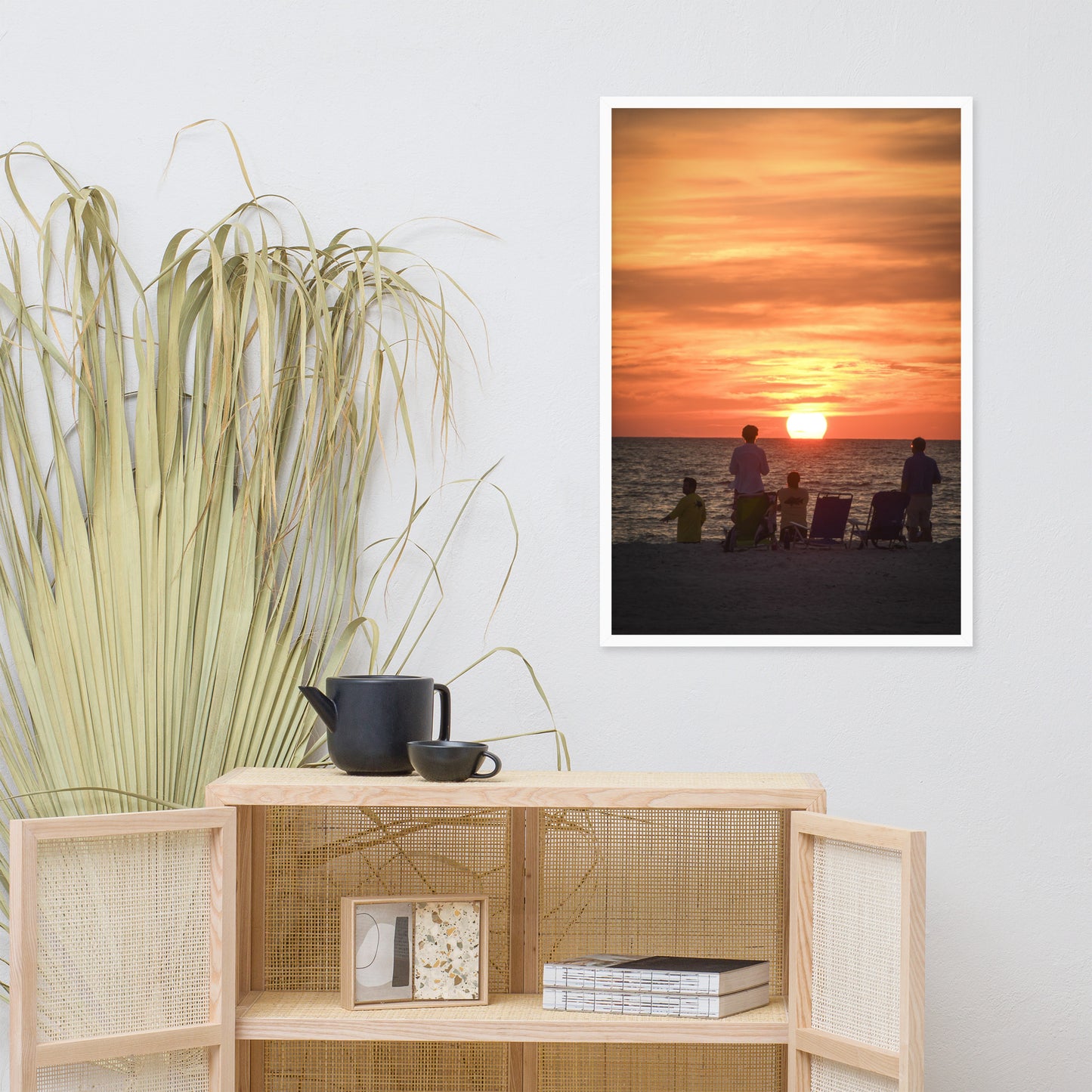 Summer Sunset Spectators Coastal Sunset Landscape Photo Framed Wall Art Print