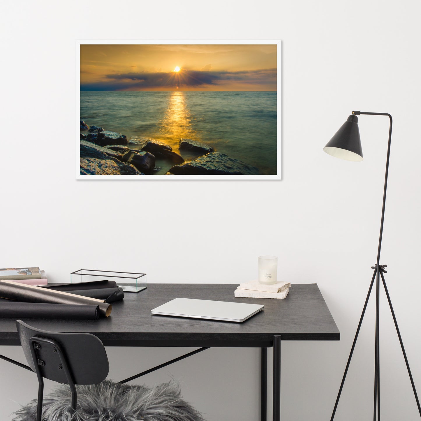 Sun Ray on the Water Coastal Landscape Framed Photo Paper Wall Art Prints
