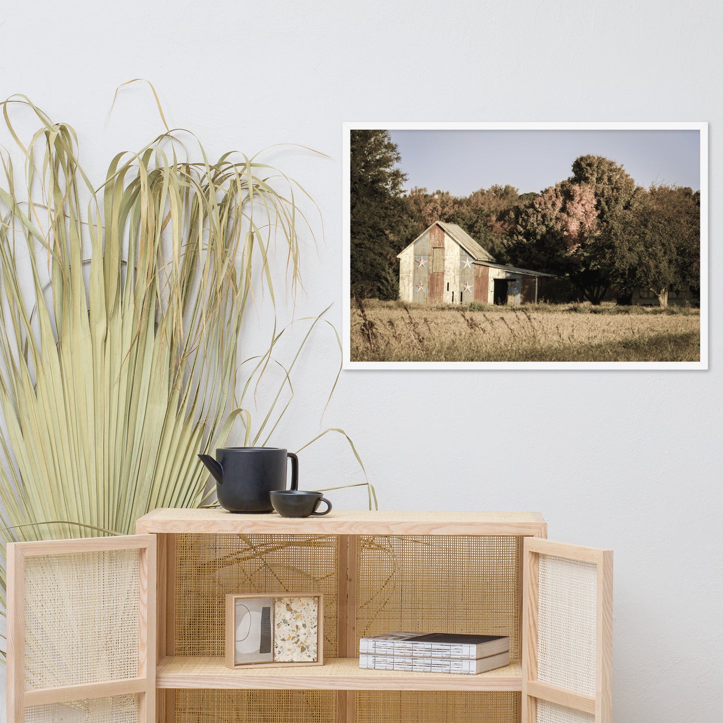 Patriotic Barn in Field Aged Effect Framed Photo Paper Wall Art Prints