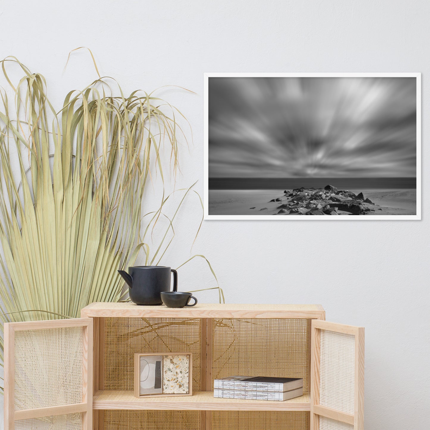 Windy Beach Black & White Landscape Framed Photo Paper Wall Art Prints