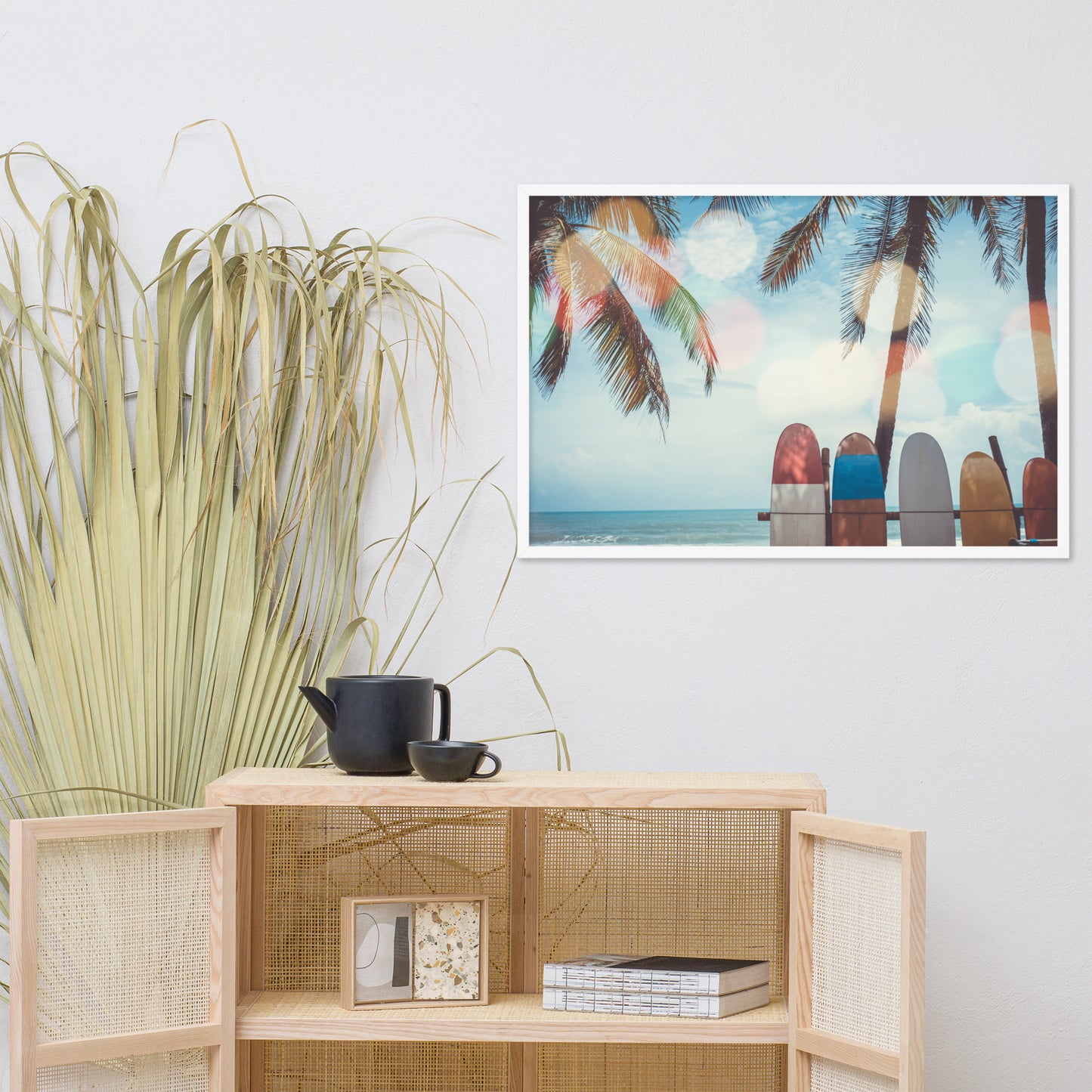 Surf Life Tropical Landscape Surfboard Scene Lifestyle Photograph Framed Wall Art Print