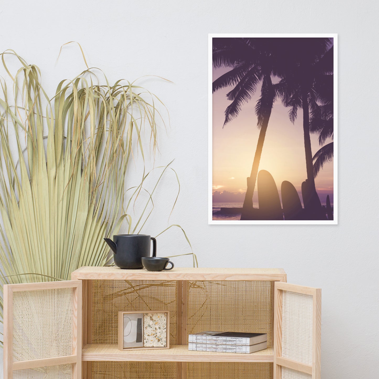 Surfer's Sunset Tropical Coastal Scene Lifestyle Photograph Framed Wall Art Print