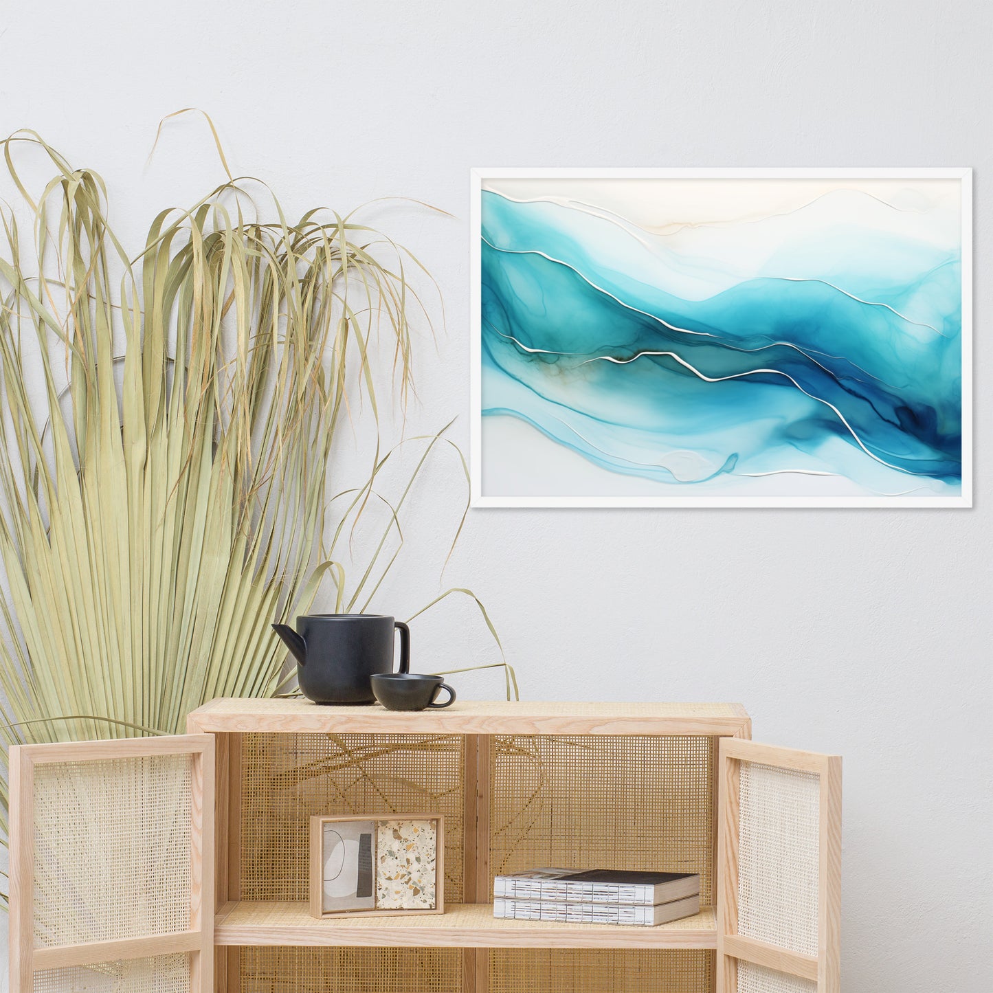 Abstract Artwork: Sapphire Serenity Alcohol Ink - Fluid Art Minimal Framed Wall Art Print