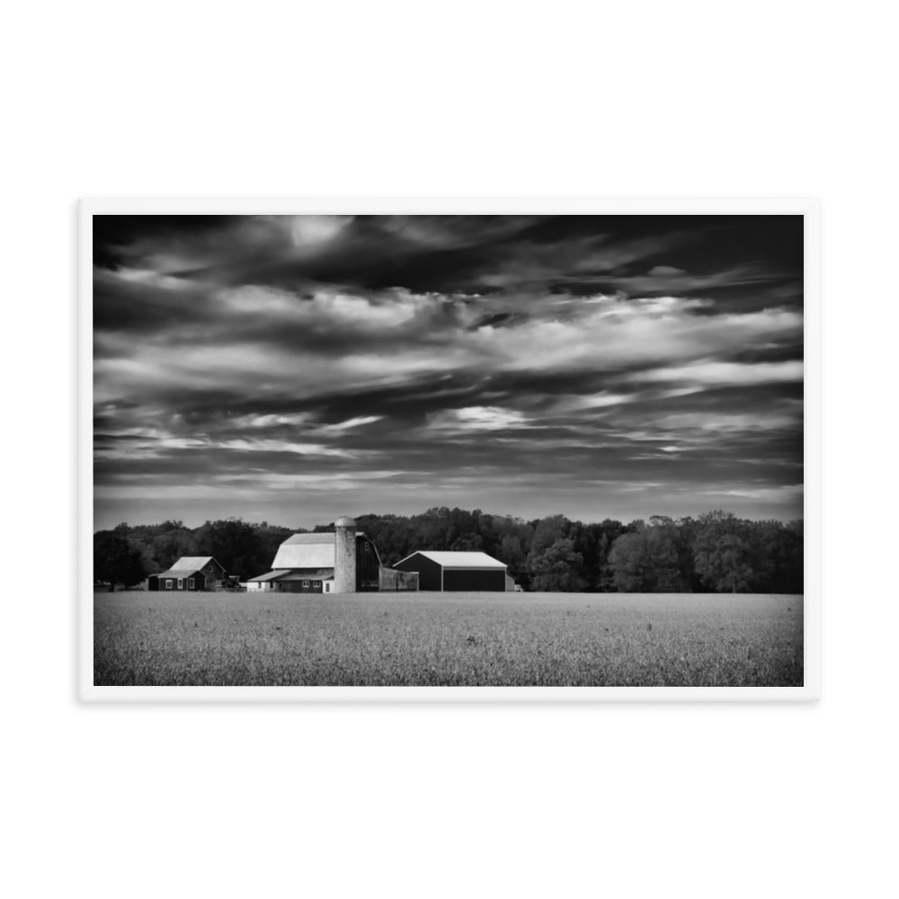 Barn in Field Black and White Framed Photo Paper Wall Art Prints