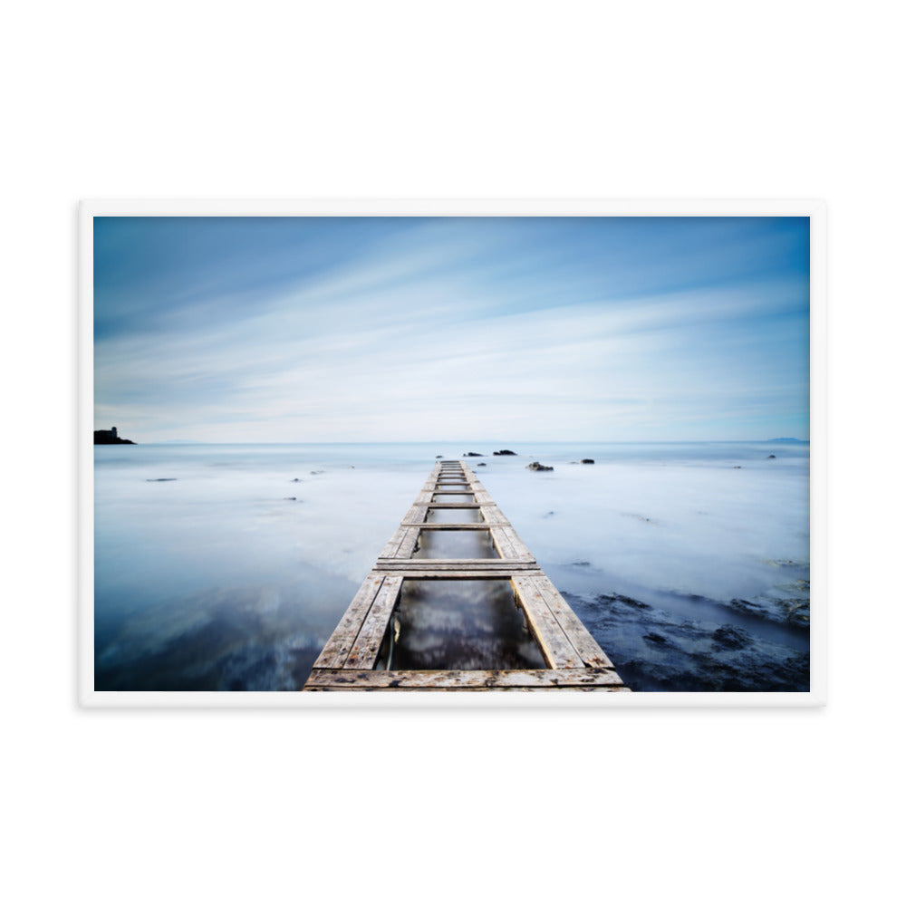 Moody Ocean and Sky Wooden Pier Framed Wall Art Prints