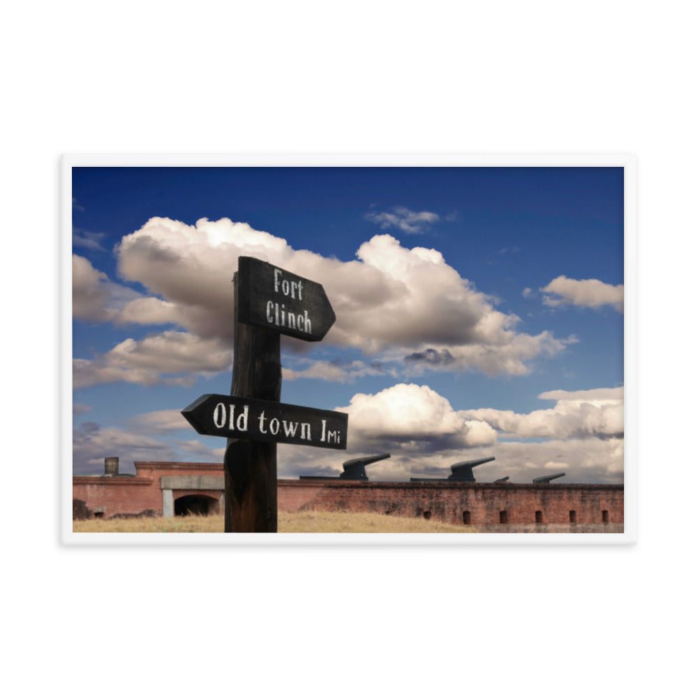 Path Sign and Fort Clinch Urban Landscape Photo Framed Wall Art Print