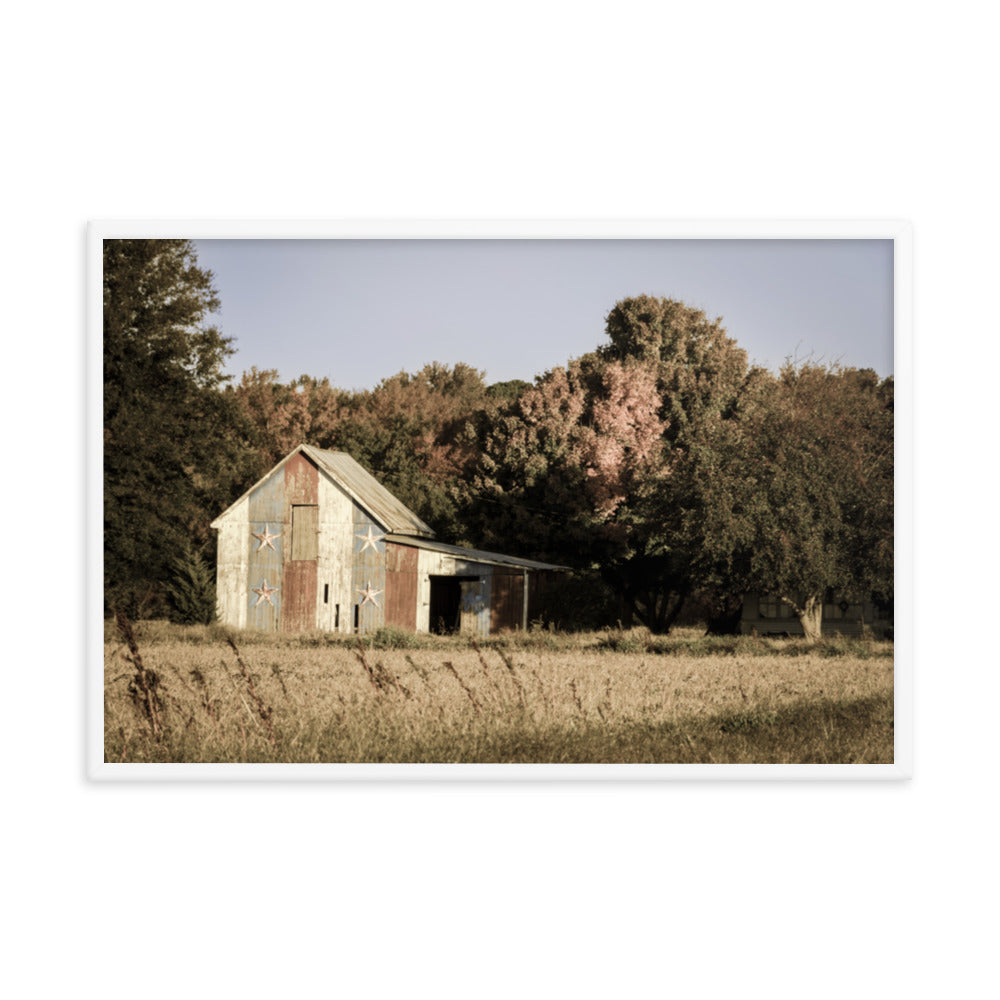 Patriotic Barn in Field Aged Effect Framed Photo Paper Wall Art Prints