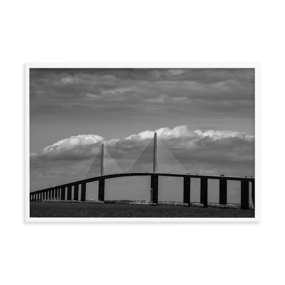 Skyway Bridge Black and White Coastal Landscape Framed Photo Paper Wall Art Prints