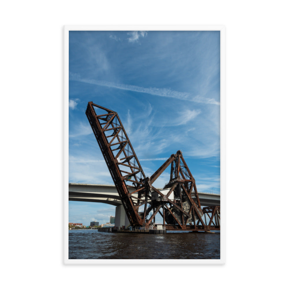 Train Drawbridge Jacksonville 3 Color Urban Landscape Framed Wall Art Print