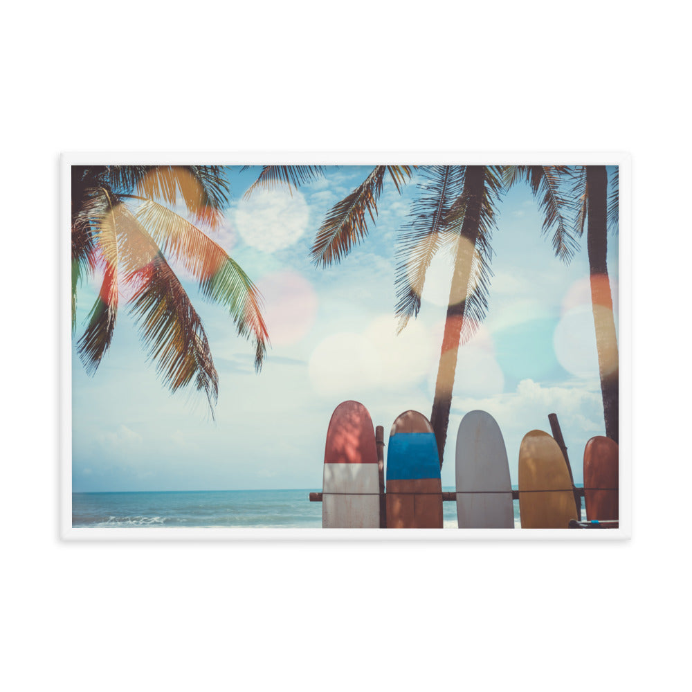 Surf Life Tropical Landscape Surfboard Scene Lifestyle Photograph Framed Wall Art Print